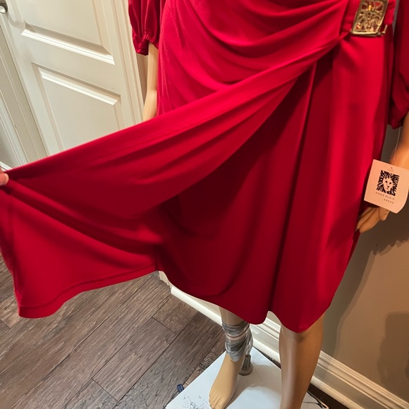 NWT Stunning Red Wrap Dress Anne Klein with Balloon Sleeve Sz10 - Picture 10 of 16